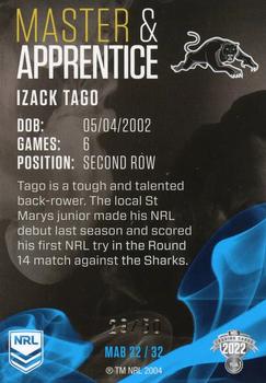2022 NRL Traders - Master & Apprentice Blue #MAB22 Izack Tago Back